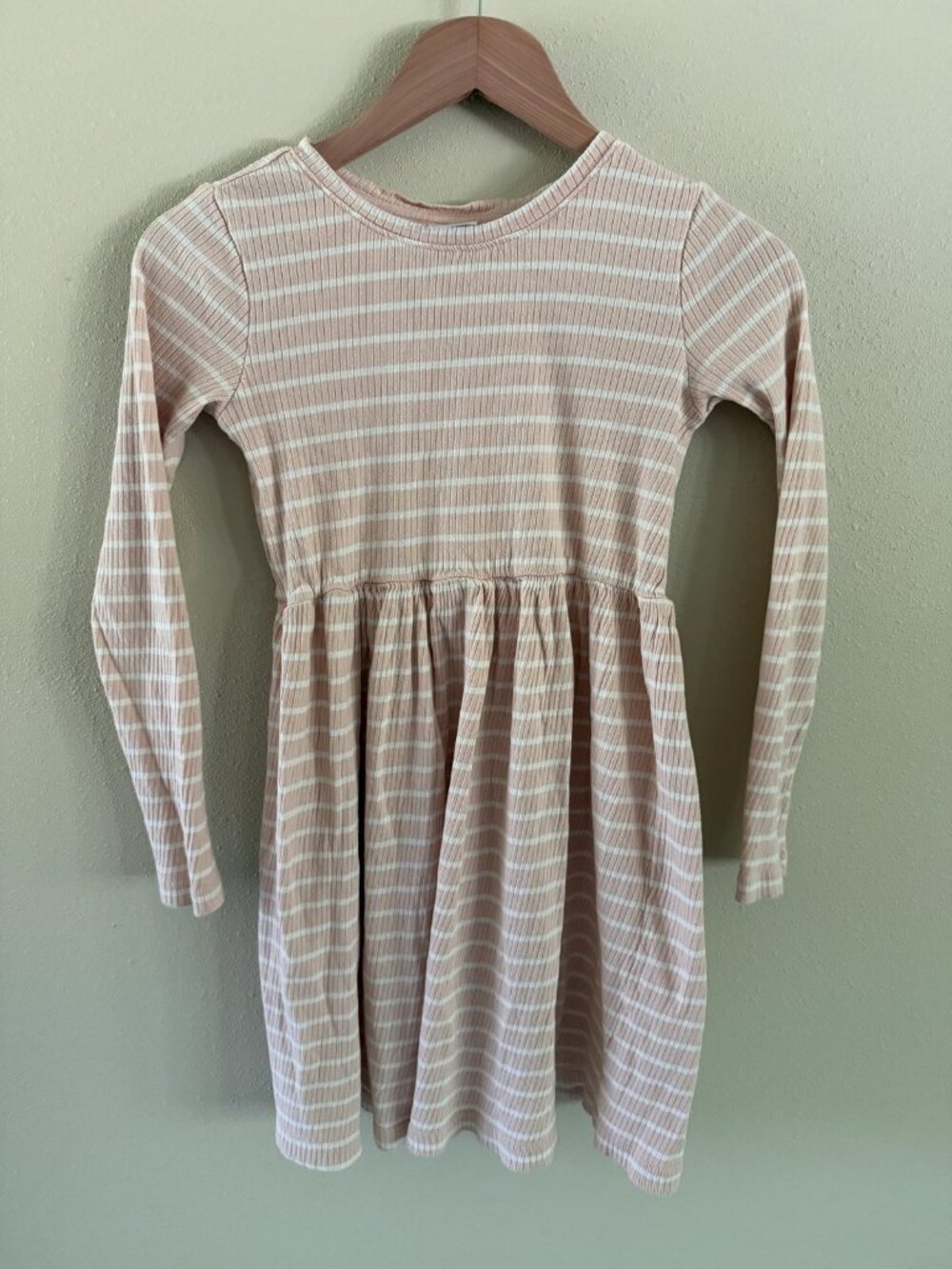 Hanna Andersson Pink Striped Ribbed Long Sleeve Dress 140 cm US 10